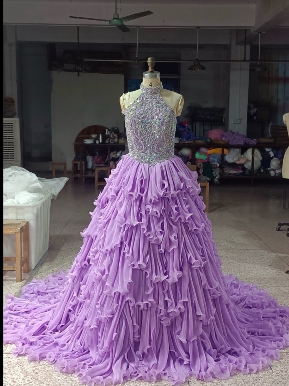 Custom Yubin Couture Lavender Crystal Ruffle Pageant Gown Size 4